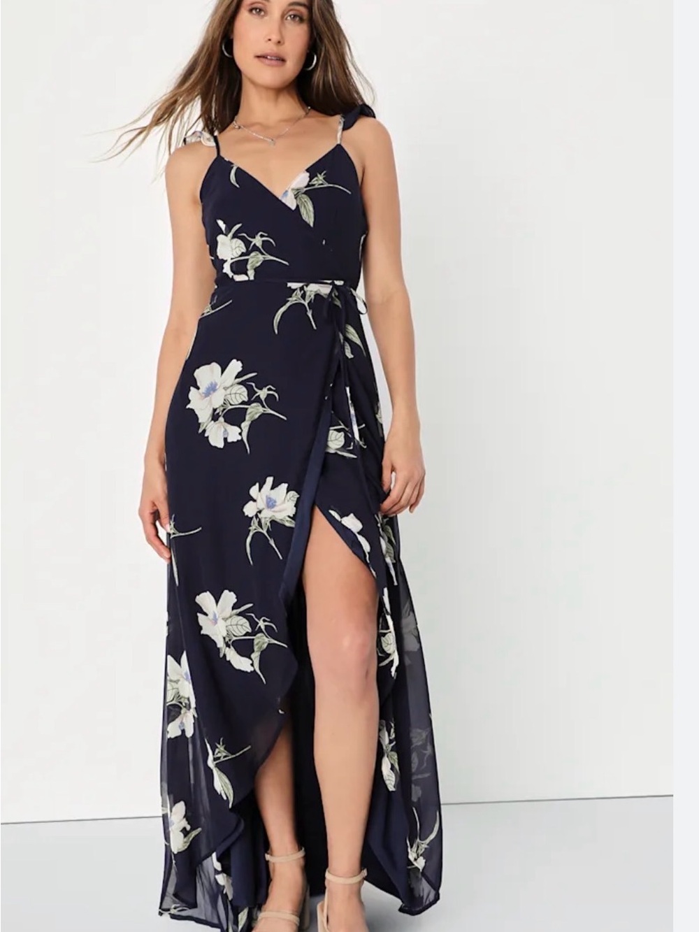 Lulu's Navy Floral High-Low Wrap Dress